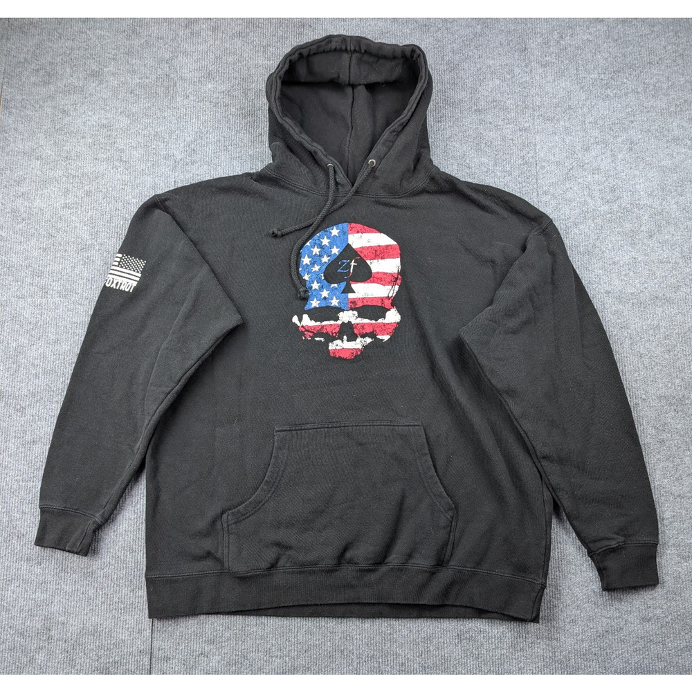 Zero Foxtrot Hoodie Mens 2XL Skull Graphic Military Patriotic Grunge Pullover